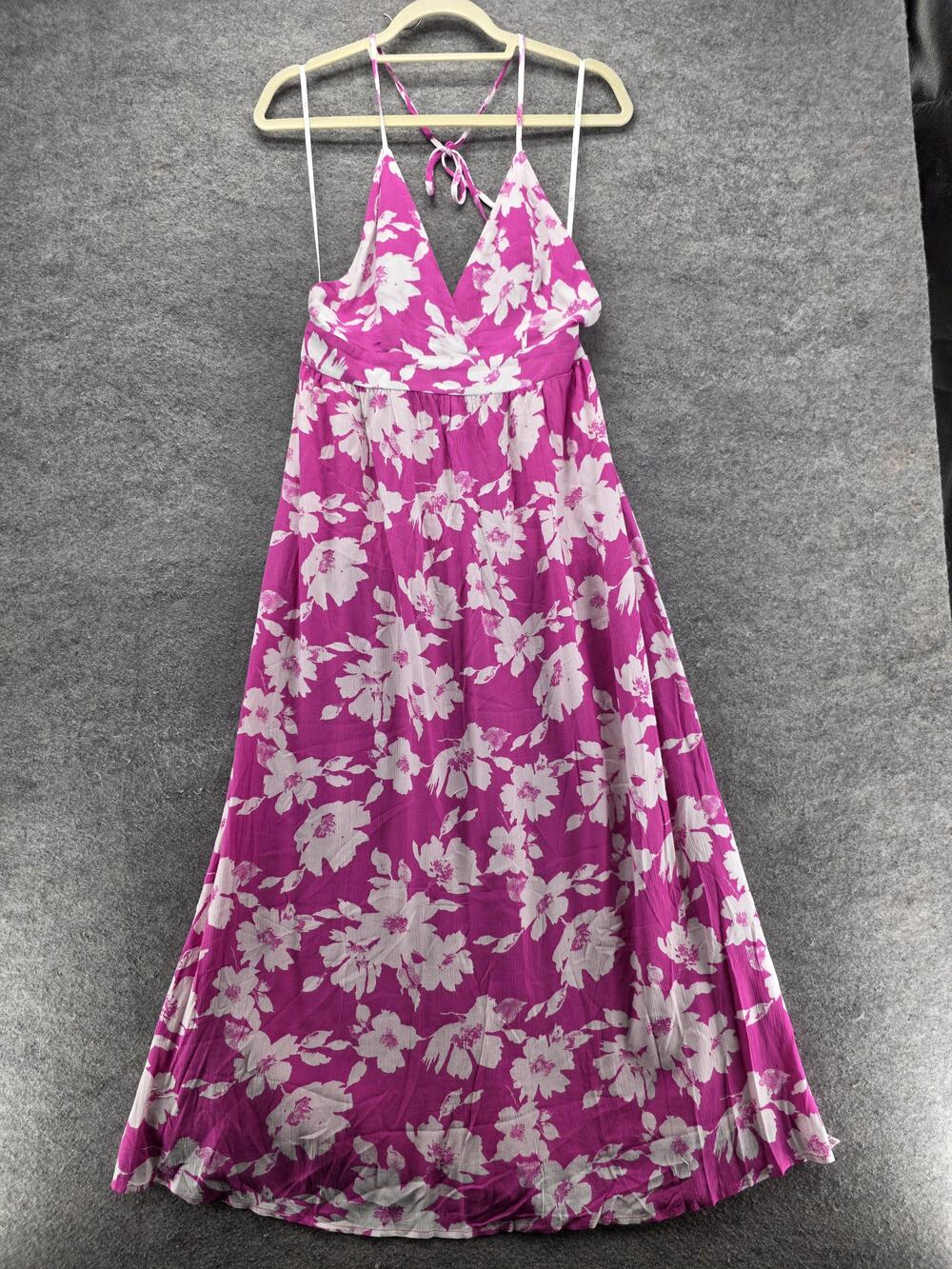 Lulus Dress Womens Small Pink White Floral Halter Maxi Lined Rayon Summer Beach